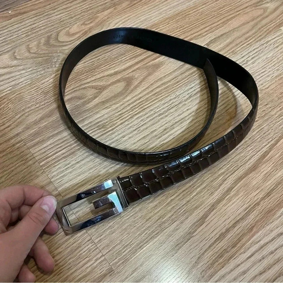 Croc Pattern Embossed Belts Bonded Leather Belt G Buckle - Picture 1 of 10